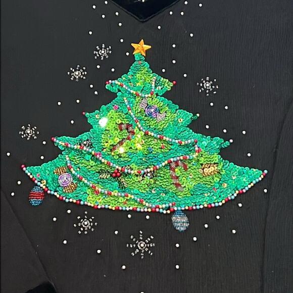 The Quacker Factory Sweater Woman’s‎ M Med Christmas Sequined Velour V-neck Cozy - Picture 4 of 16